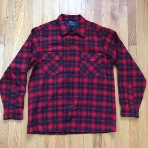 Pendleton Flannel Shirt 100% Virgin Wool Red Plaid Button Shirt Medium VTG